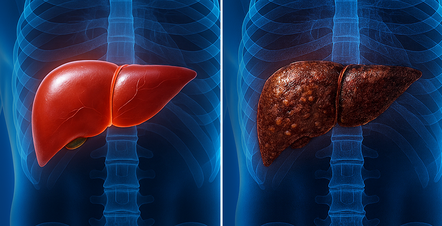 Сравнение здоровой и больной печени 